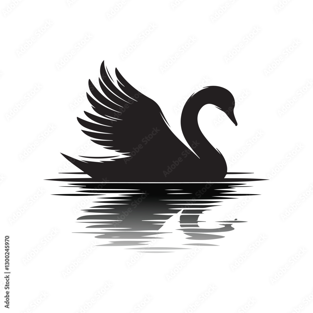 Fototapeta premium swan on lake silhouette vector logo design