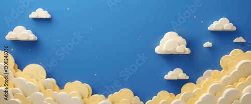 A delightful arrangement of fluffy clouds against a vibrant blue sky, creating a serene and joyful atmosphere full of imagination and wonder. photo