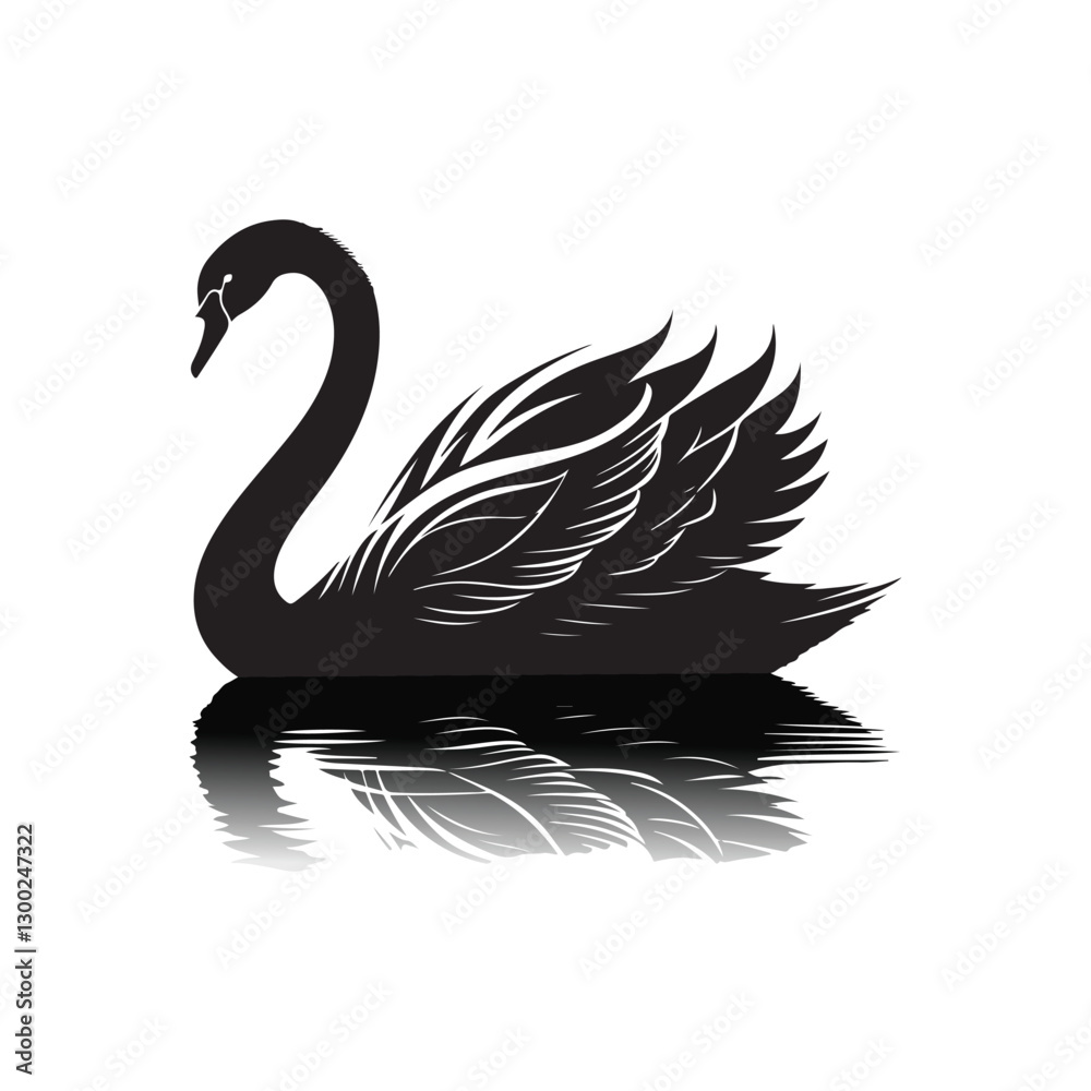 Obraz premium swan on lake silhouette vector logo design