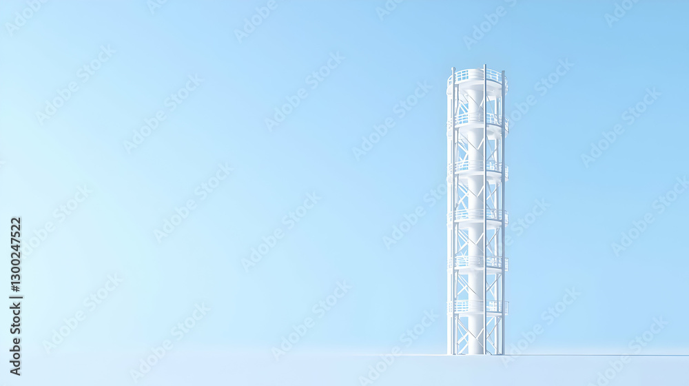 Abstract White Tower Structure Against Light Blue Background with Minimalist Design Abstract White Tower Structure Against Light Blue Background with Minimalist Design