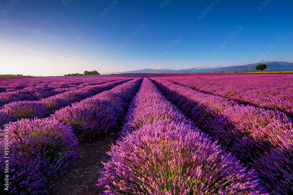 Obraz premium Lavender Fields in Full Bloom at Sunset