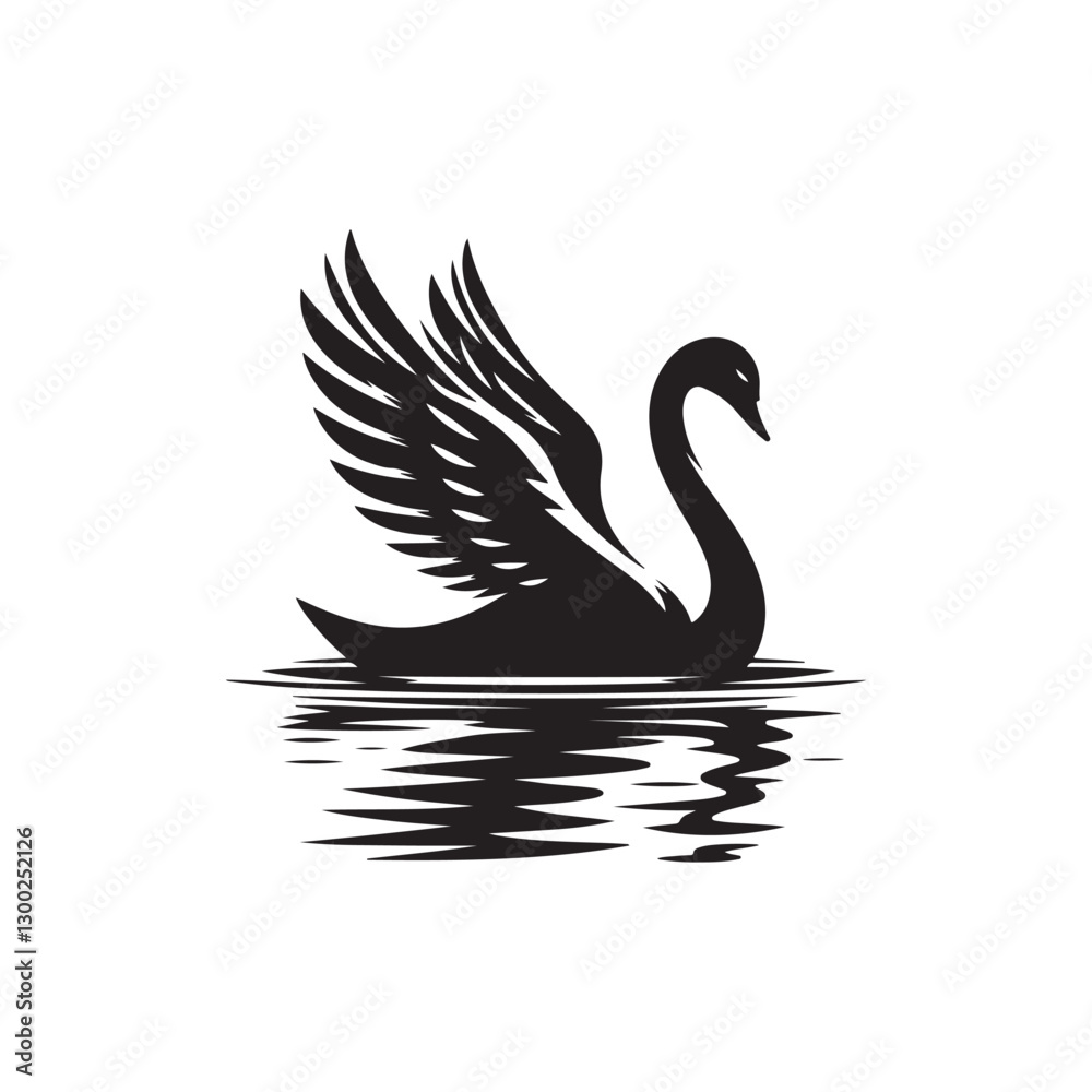 Obraz premium swan on lake silhouette vector logo design
