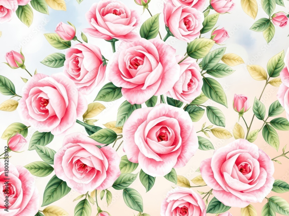Fototapeta premium Pink Roses Watercolor Seamless Pattern