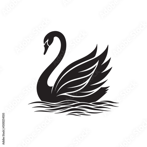 swan on lake silhouette vector logo design