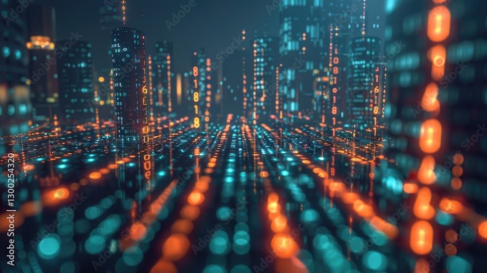 Obraz premium Abstract digital shape and particle technological cyber style design connecting become system shape of electronic designing. High tech scenery express mysterious pattern perfect for wallpaper. AIG53.