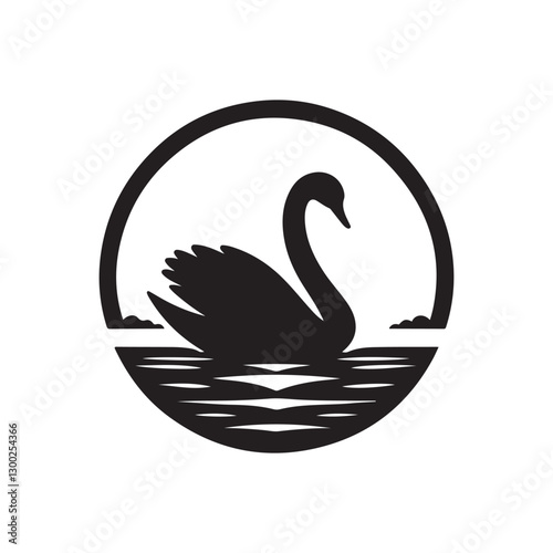 swan on lake silhouette vector logo design