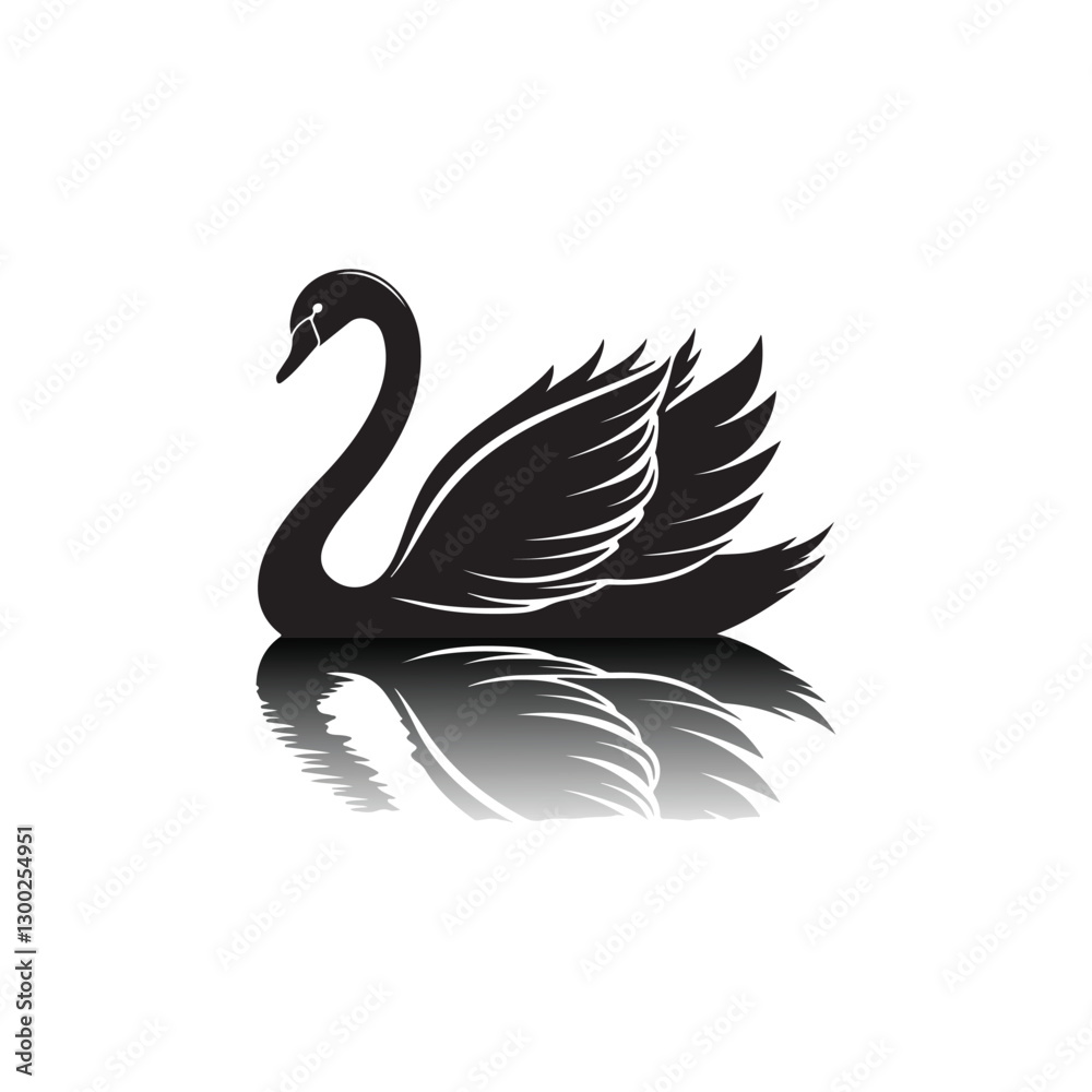 Fototapeta premium swan on lake silhouette vector logo design