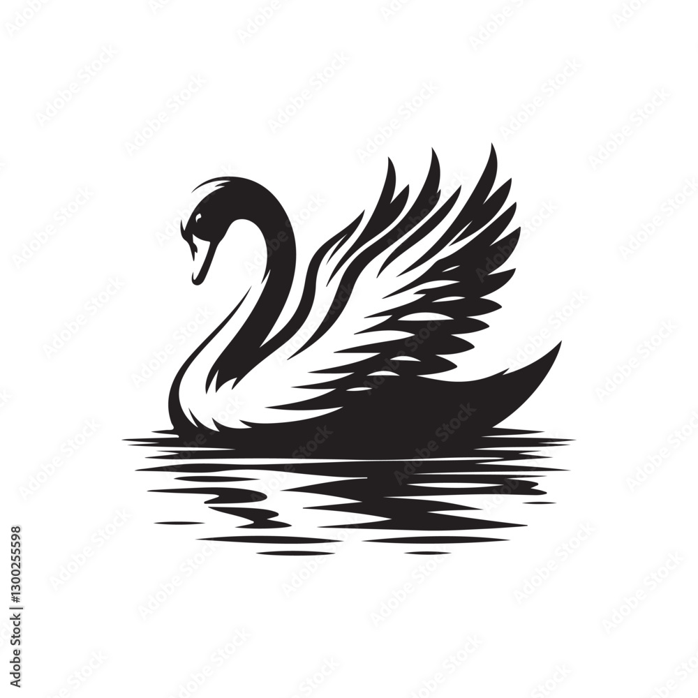 Fototapeta premium swan on lake silhouette vector logo design
