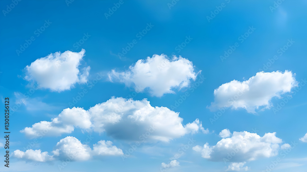 White Cumulus Clouds Floating in a Bright Blue Sky with Atmospheric Depth White Cumulus Clouds Floating in a Bright Blue Sky with Atmospheric Depth