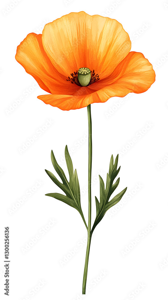 Naklejka premium Orange poppy flower, vector illustration 