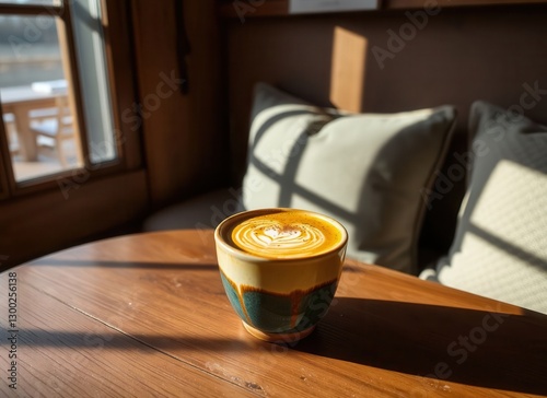 Turmeric Latte in Cozy Cafe Setting