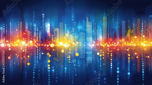 Wallpaper Mural Vibrant City Skyline with Colorful Lights and Reflections in a Night Scene Featuring Abstract Digital Elements Torontodigital.ca