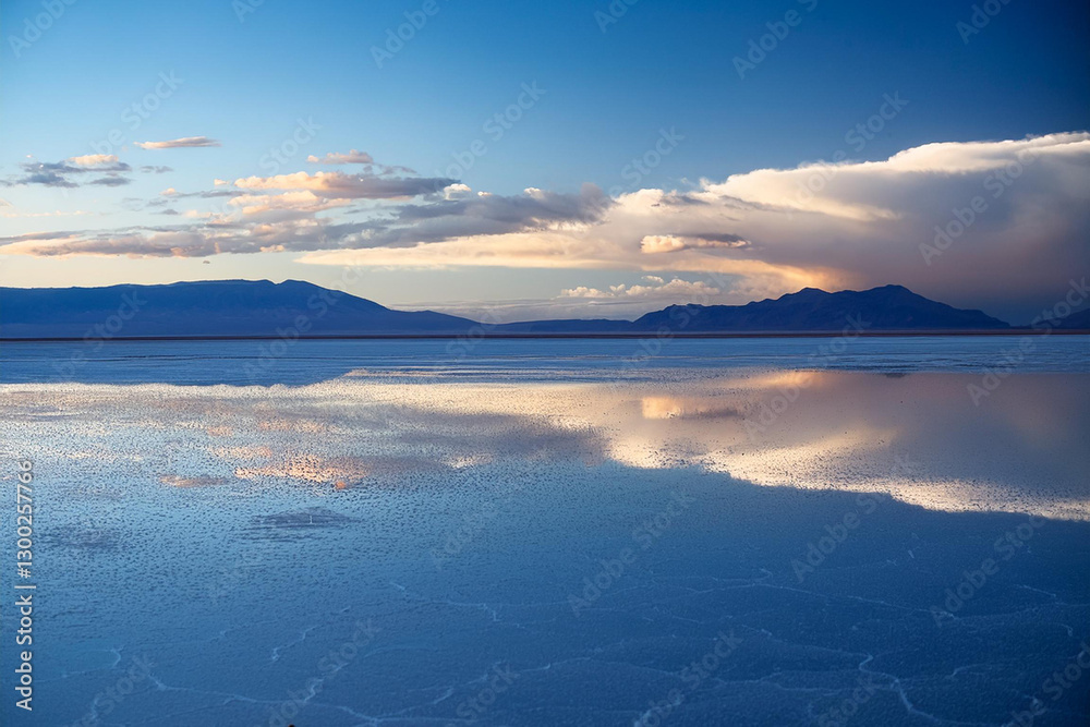 Fototapeta premium Dramatic Reflective Landscape with Moody Sky and Mountains