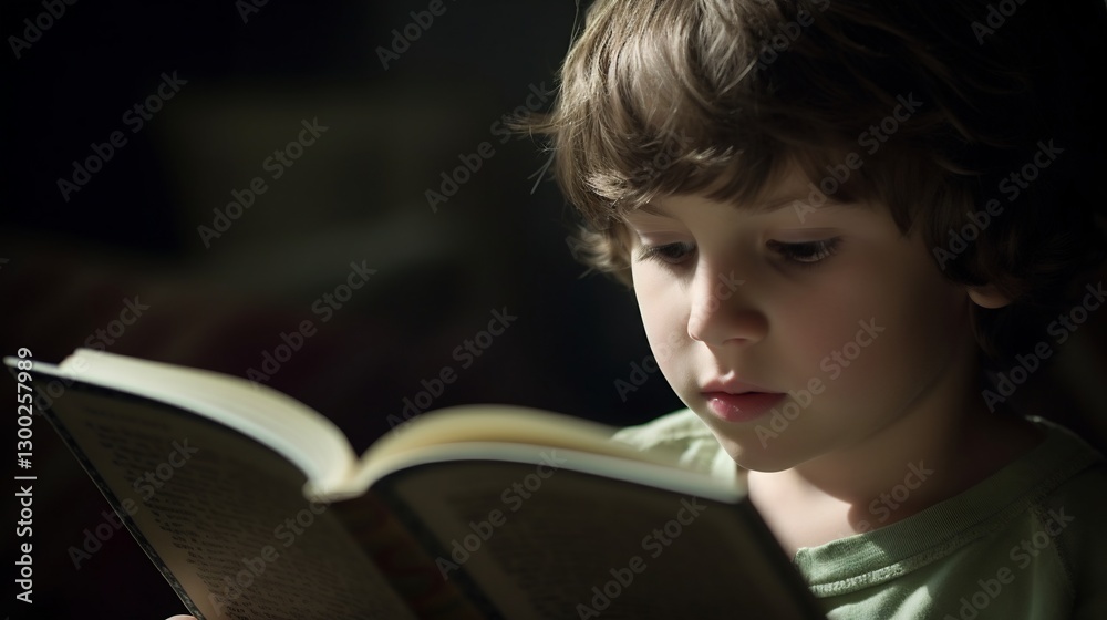 Young Boy Reading a Book in Soft Light Young Boy Reading a Book in Soft Light