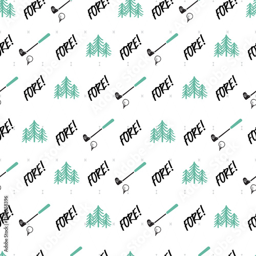 Fun Sporty Golf Pattern with Clubs & Trees. Perfect for golf enthusiasts, sports-themed fabric, wallpapers, or custom merchandise. Ideal for those looking to add a stylish yet fun golf-inspired print