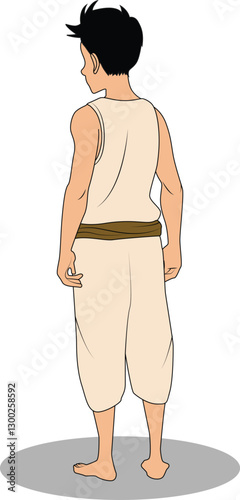 A indian village young handsome boy back three quarter pose cartoon character design