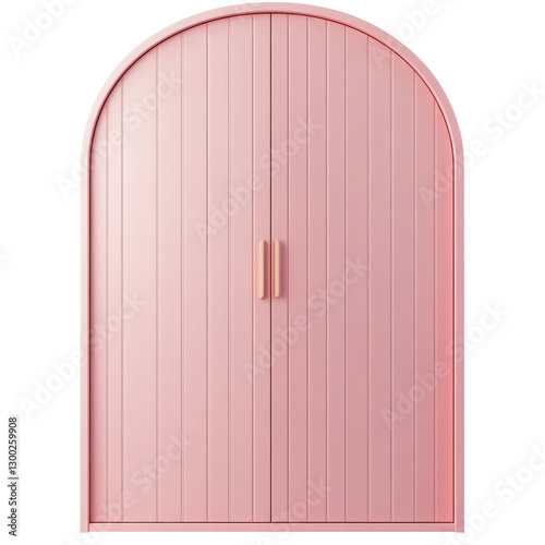 Stylish pink arched double doors with vertical paneling in a transparent image photo