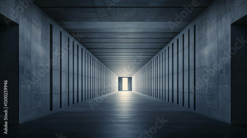 Concrete Tunnel Interior With Dim Lighting Showing Perspective and Shadow Effects