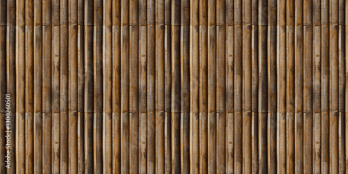 Fototapeta Naklejka Na Ścianę i Meble -  3d decor panel, wood background banner - Brown wooden acoustic panels wall texture , seamless pattern, vertical