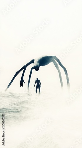 Mysterious Creature Emerging from Foggy Landscape at Dusk