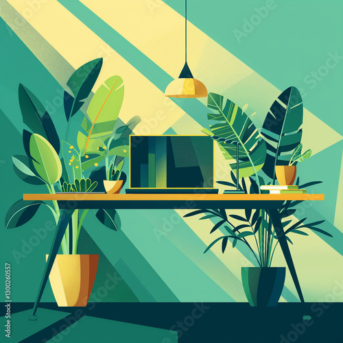 Eco-Friendly Remote Office Illustration - エコフレンドリーなリモートオフィスイラスト