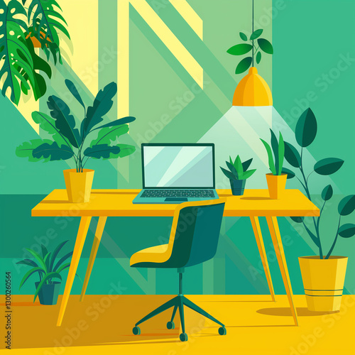 Eco-Friendly Remote Office Illustration - エコフレンドリーなリモートオフィスイラスト