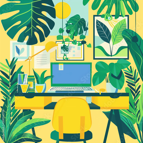 Eco-Friendly Remote Office Illustration - エコフレンドリーなリモートオフィスイラスト