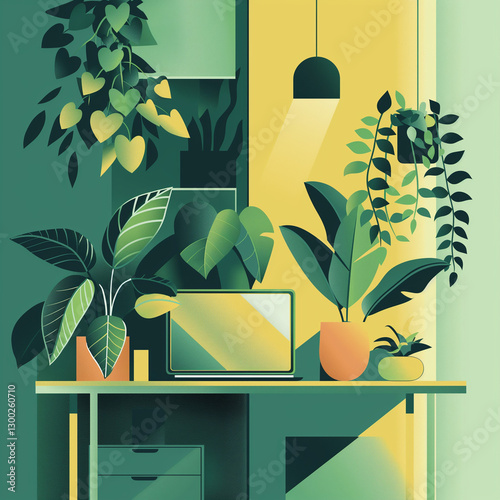 Eco-Friendly Remote Office Illustration - エコフレンドリーなリモートオフィスイラスト