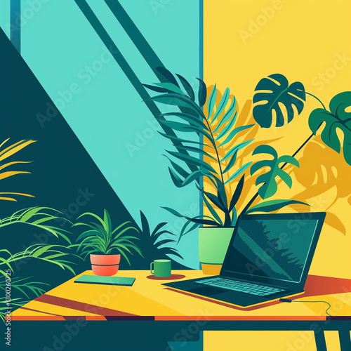 Eco-Friendly Remote Office Illustration - エコフレンドリーなリモートオフィスイラスト