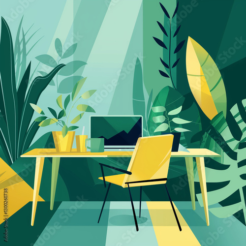 Eco-Friendly Remote Office Illustration - エコフレンドリーなリモートオフィスイラスト