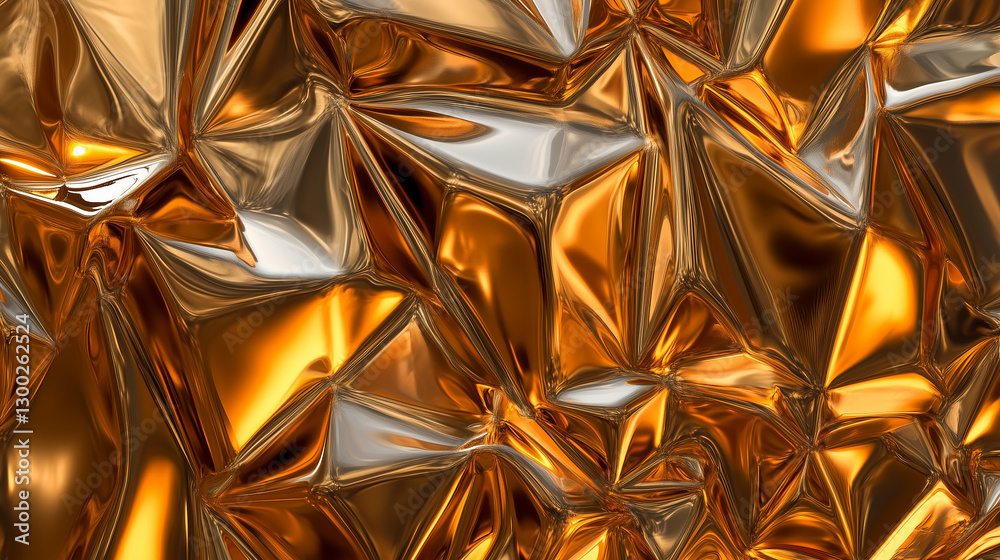 Close-up of crumpled golden foil creating a shiny textured surface Close-up of crumpled golden foil creating a shiny textured surface