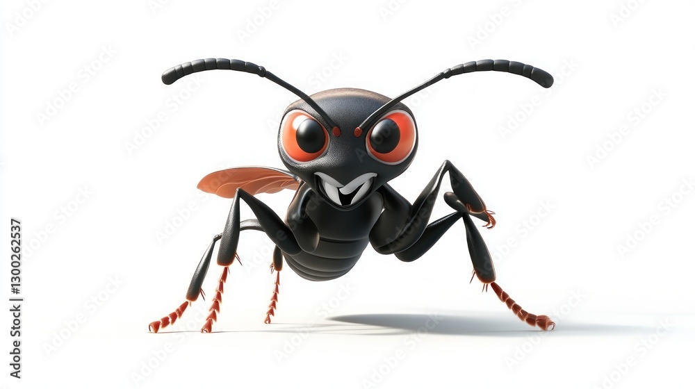 Fototapeta premium Cartoon ant walking, white background