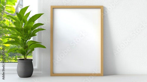 Stylish house plant in a pot positioned next to a blank poster for a minimalistic and contemporary aesthetic