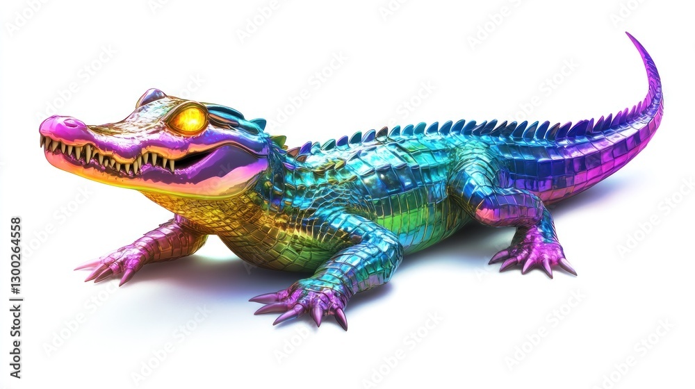 Fototapeta premium Rainbow metallic alligator on white background