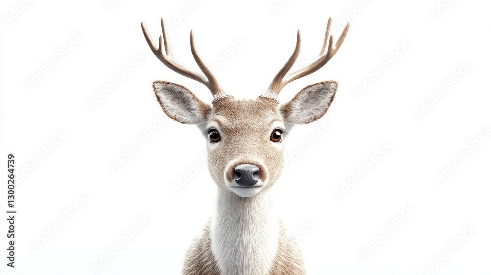 Obraz premium Young buck deer portrait, white background