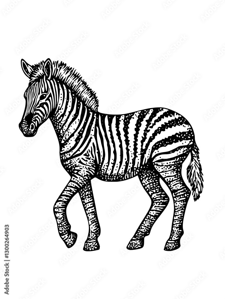 Obraz premium Vector engraved illustration of a zebra walking in a natural habitat featuring distinctive stripes and a lively posture