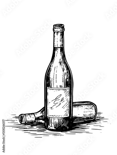 Vintage vector engraved illustration of wine bottles complemented by artistic detailing