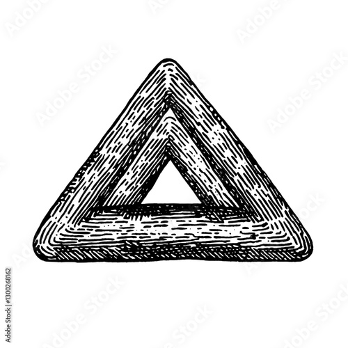 Engraved vector illustration of a complex geometric triangle design showcasing intricate patterns and depth perception