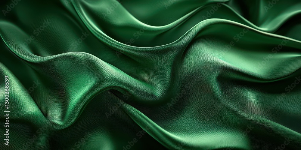 Fototapeta premium Soft emerald green silk fabric drapes elegantly with gentle waves and folds creating an alluring texture