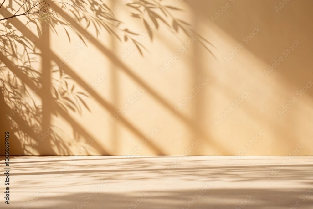 Minimalist Sunlit Display with Palm Leaf Shadows Minimalist Sunlit Display with Palm Leaf Shadows