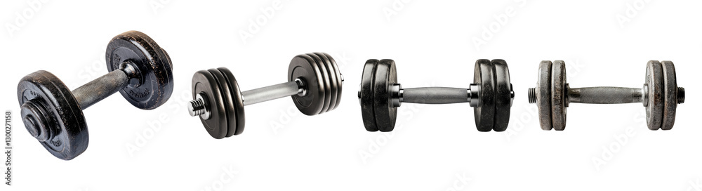 Naklejka premium Various Alignment of Dumbbells on White Background for Fitness, PNG bundle collection, Isolated on Transparent Background
