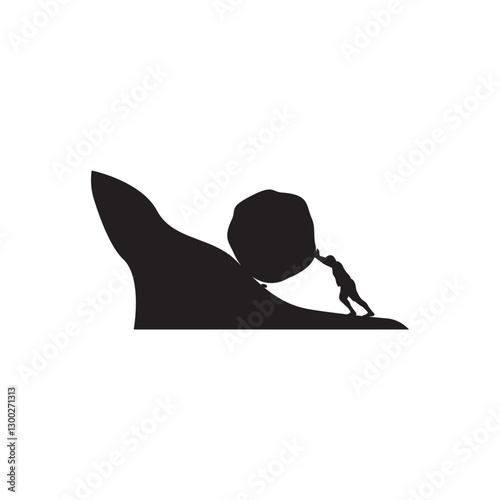 man pushing a big rock up. Concept of fatigue, effort, courage, strength, power vector illustration design