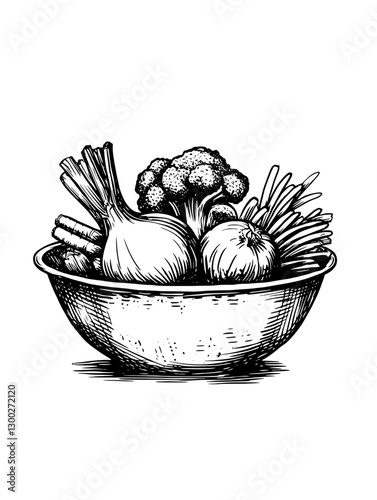 Fresh vegetables in a bowl featuring onions, carrots, and broccoli, perfect for healthy cooking and meal prep ideas