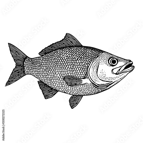 Detailed vector engraved illustration of a fish showcasing its unique features and characteristics in a natural setting