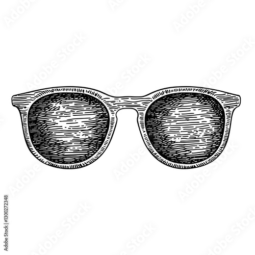 Engraved vector illustration of stylish sunglasses featuring detailed texture and design elements