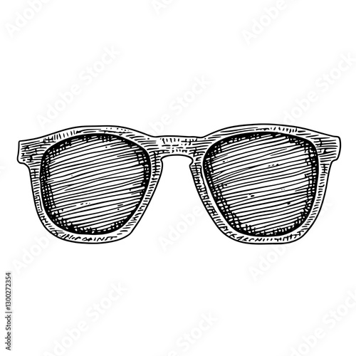 Engraved illustration of stylish sunglasses showcasing intricate details and classic design