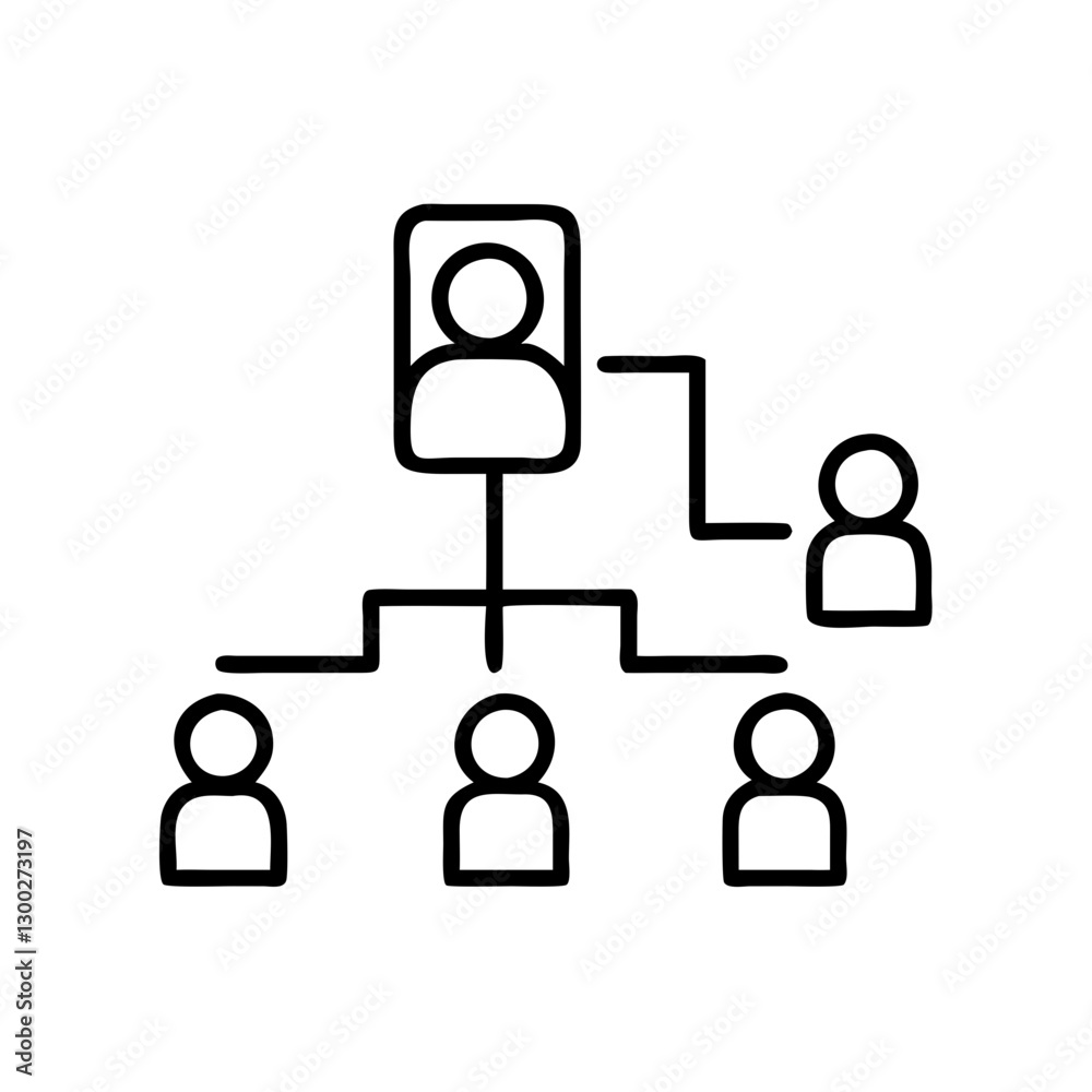 People icon in organizational chart showing hierarchy, black outline, modern design People icon in organizational chart showing hierarchy, black outline, modern design