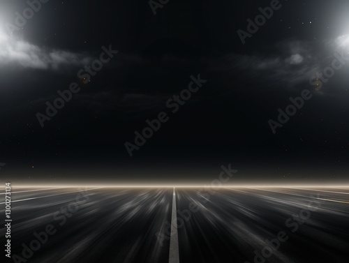 Racing asphalt under bright spotlights with smoke and blurred motion to convey speed