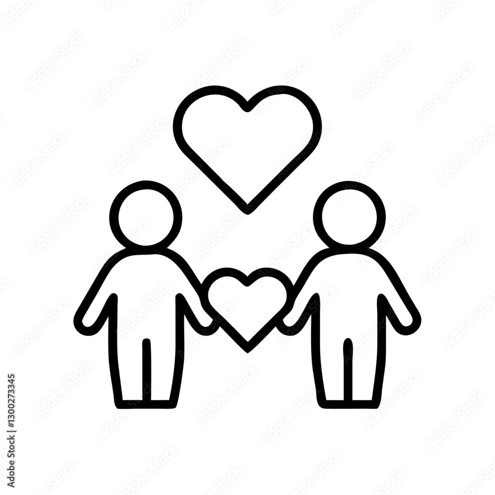 Couple holding hearts together in love, black outline, modern design Couple holding hearts together in love, black outline, modern design