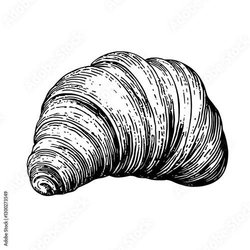 Elegant vector engraved illustration of a detailed croissant showcasing its textures and forms